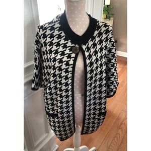 Katie Todd Black White Houndstooth Knit Cardigan Alabama Crimson Tide Women's L